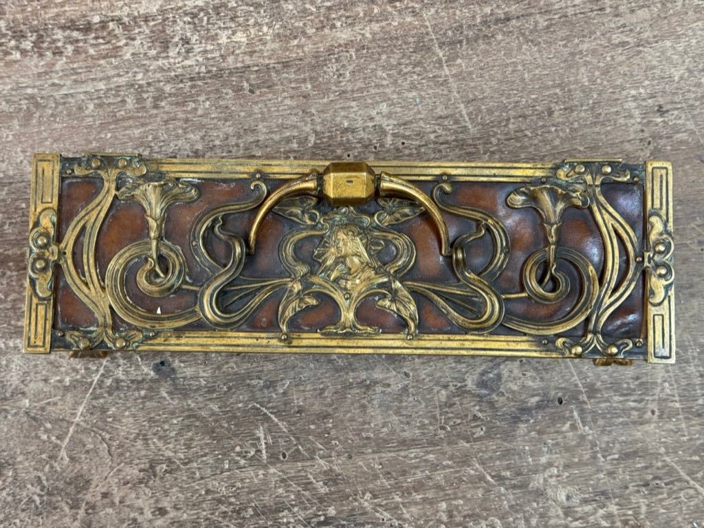 Fine Art Nouveau Bronze and Leather Glove Box, c. 1890 - Helen Storey Antiques