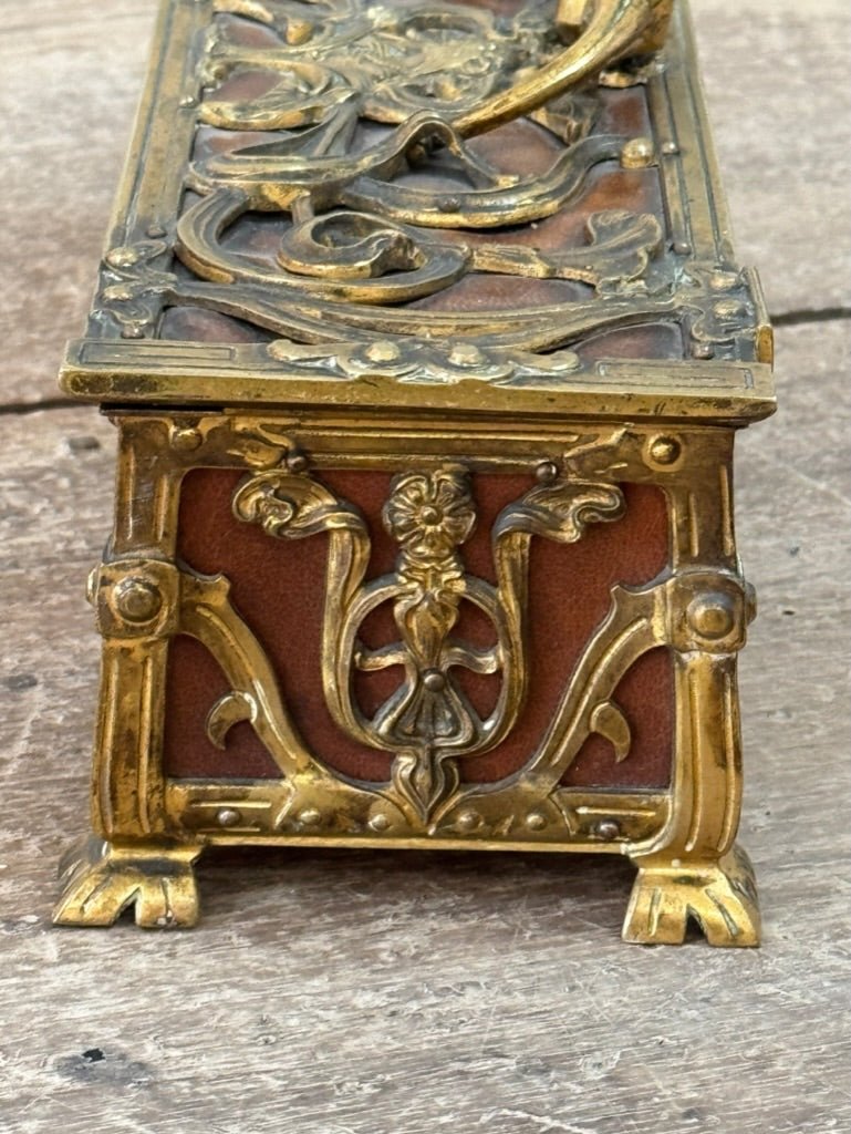 Fine Art Nouveau Bronze and Leather Glove Box, c. 1890 - Helen Storey Antiques