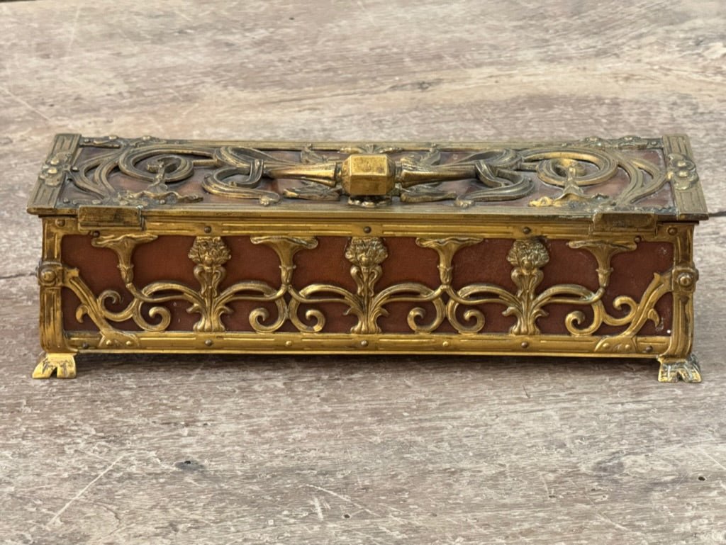 Fine Art Nouveau Bronze and Leather Glove Box, c. 1890 - Helen Storey Antiques