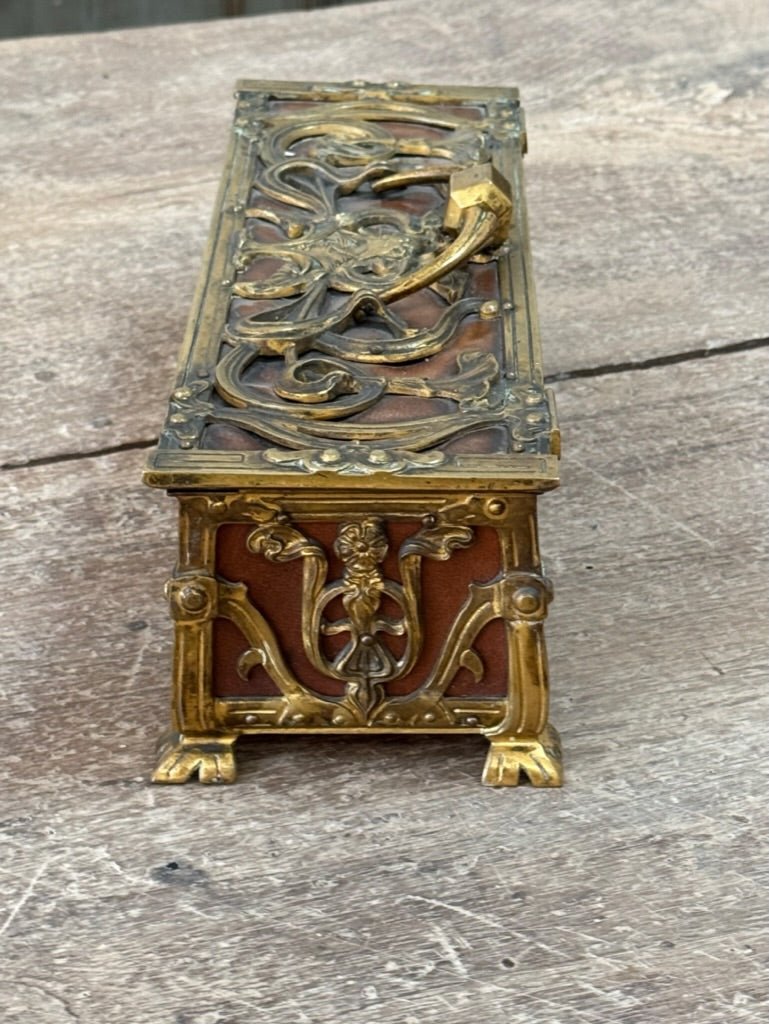 Fine Art Nouveau Bronze and Leather Glove Box, c. 1890 - Helen Storey Antiques