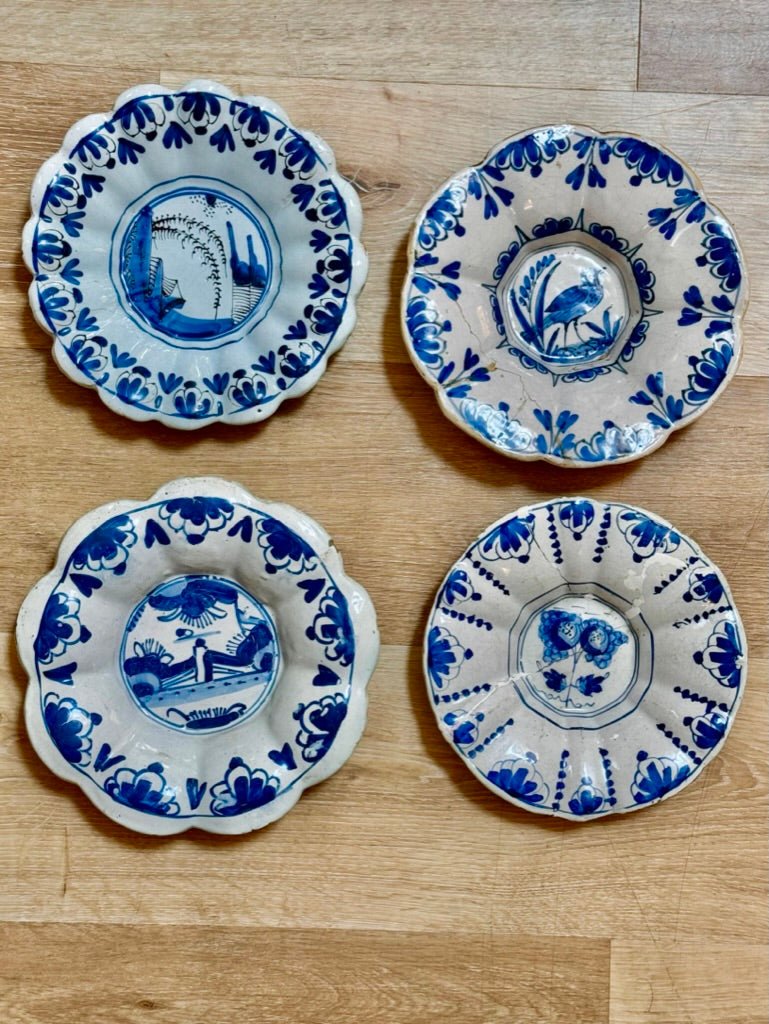 Four small and rare English delftware lobed dishes, London, ca. 1700 - Helen Storey Antiques