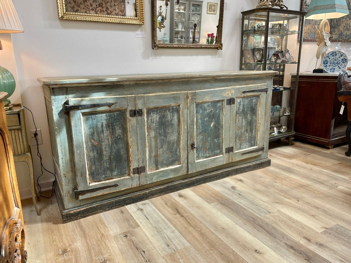 Late 18th C. blue paint enfilade or sideboard buffet, France - Helen Storey Antiques