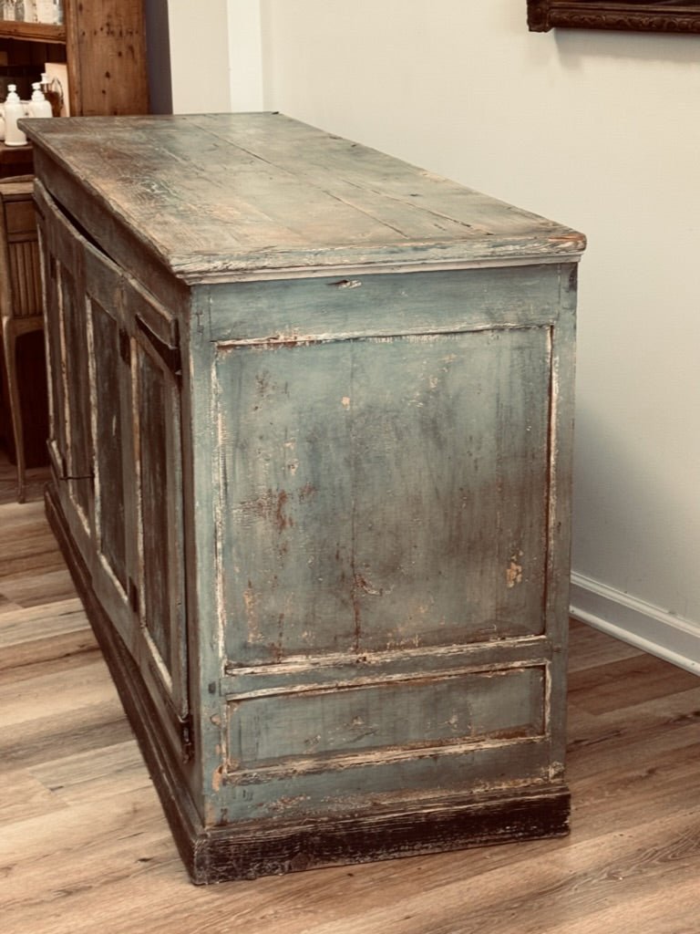 Late 18th C. blue paint enfilade or sideboard buffet, France - Helen Storey Antiques