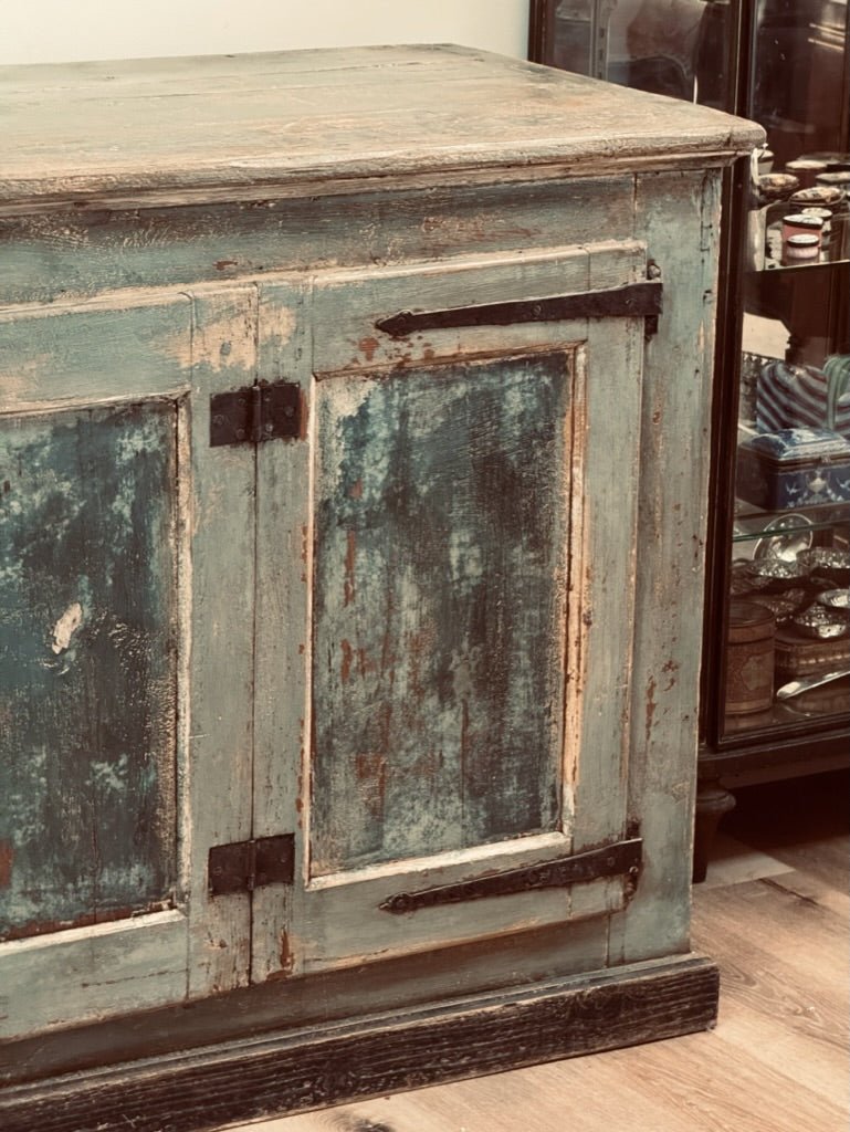 Late 18th C. blue paint enfilade or sideboard buffet, France - Helen Storey Antiques