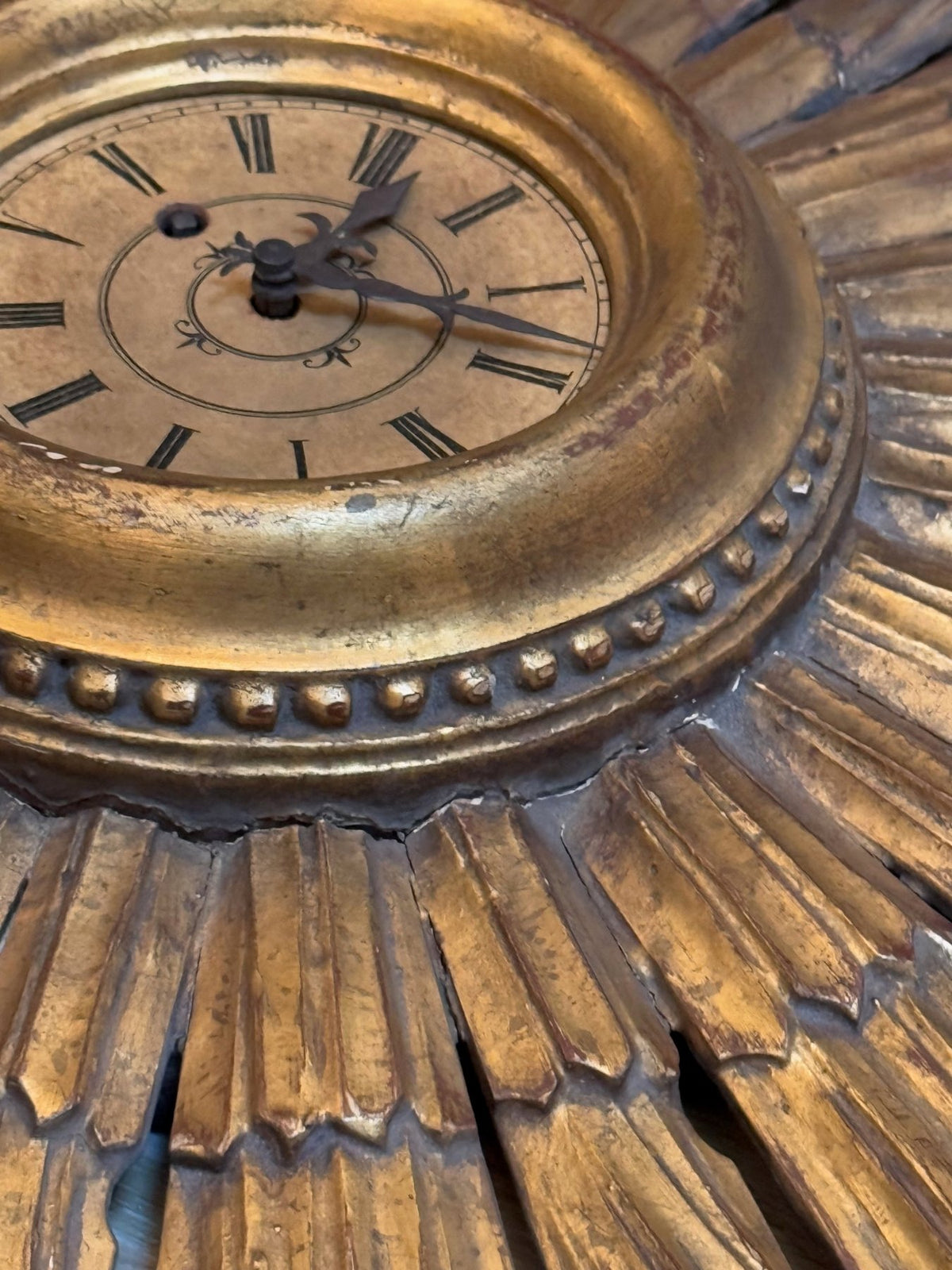 Mid - Century modern gilt starburst clock - Helen Storey Antiques