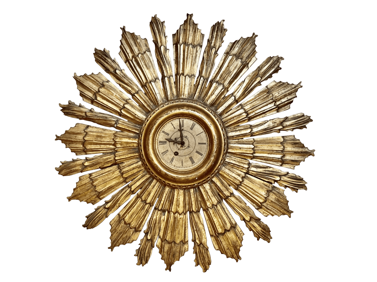 Mid - Century modern gilt starburst clock - Helen Storey Antiques