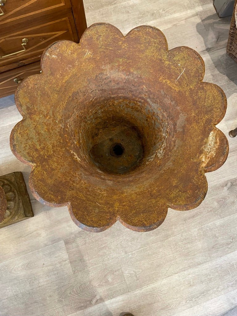 Pair of 19th Century Cast Iron Floral Form Garden Urns - Helen Storey Antiques