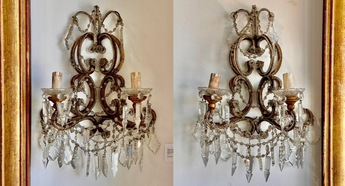 Pair of 19th Century Italian Crystal Sconces - Helen Storey Antiques