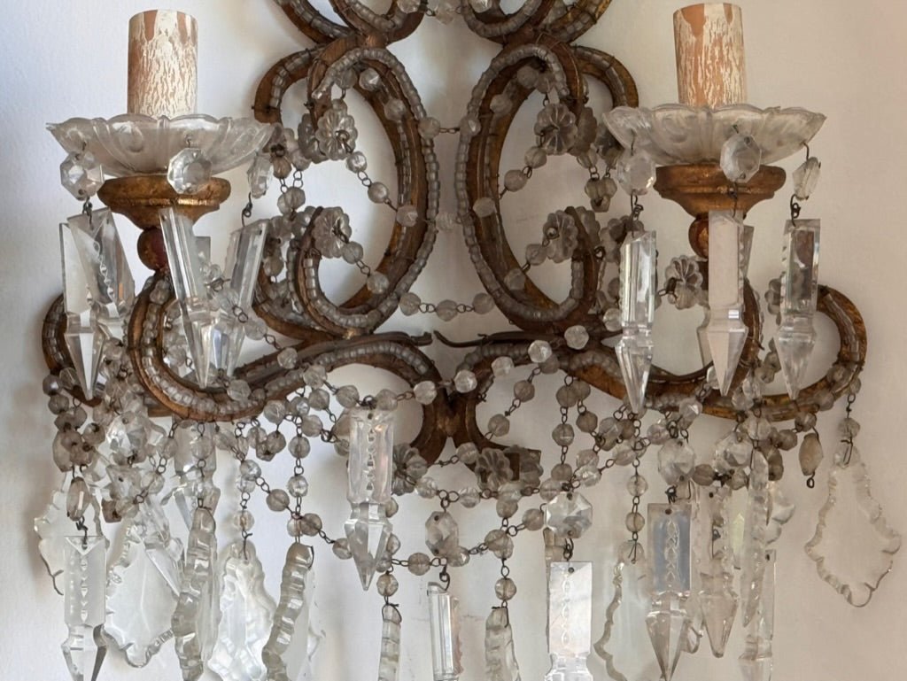 Pair of 19th Century Italian Crystal Sconces - Helen Storey Antiques