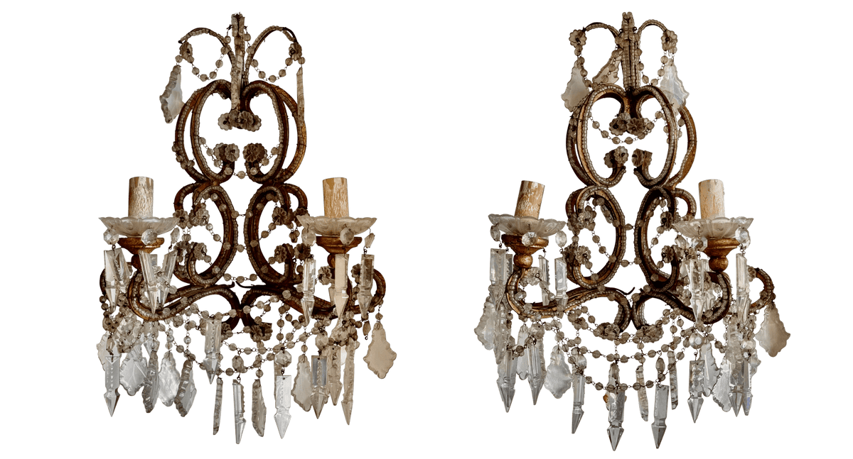 Pair of 19th Century Italian Crystal Sconces - Helen Storey Antiques
