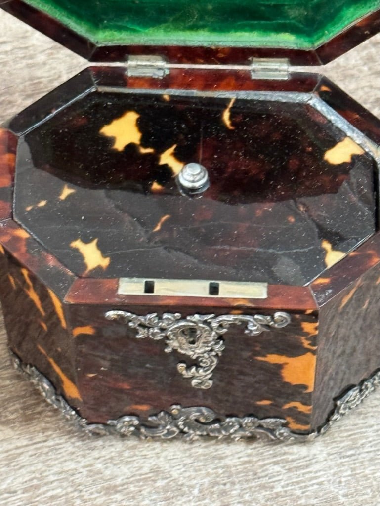 Pair of English Tortoise Shell Victorian Silver Mounted Tea Caddies c.1890 - Helen Storey Antiques
