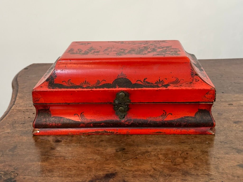 Rare 18th Century French Red Lacquered Wig Box - Helen Storey Antiques