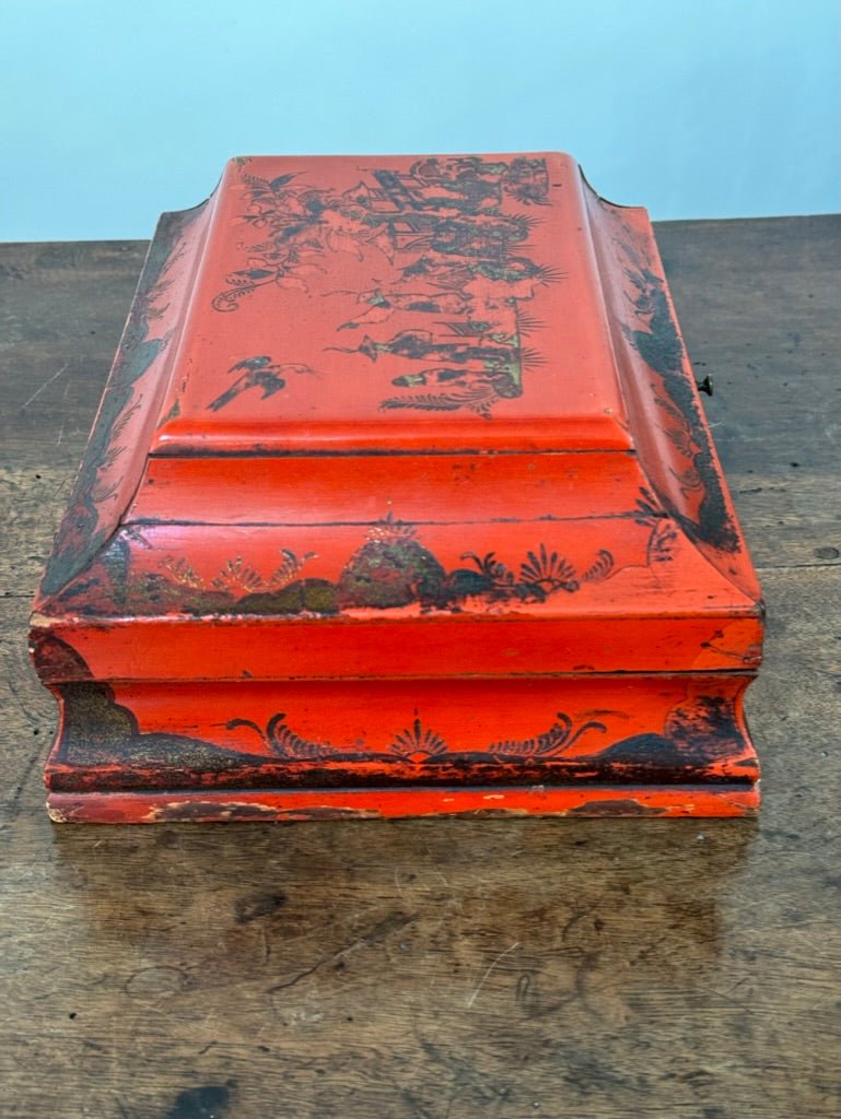 Rare 18th Century French Red Lacquered Wig Box - Helen Storey Antiques