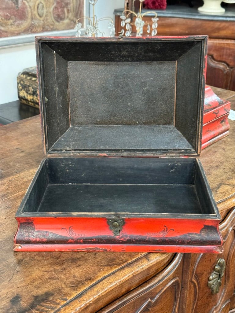 Rare 18th Century French Red Lacquered Wig Box - Helen Storey Antiques