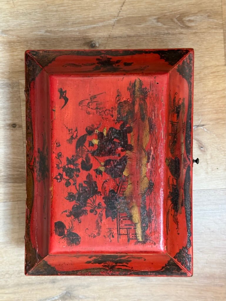 Rare 18th Century French Red Lacquered Wig Box - Helen Storey Antiques
