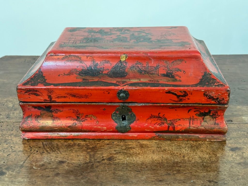 Rare 18th Century French Red Lacquered Wig Box - Helen Storey Antiques