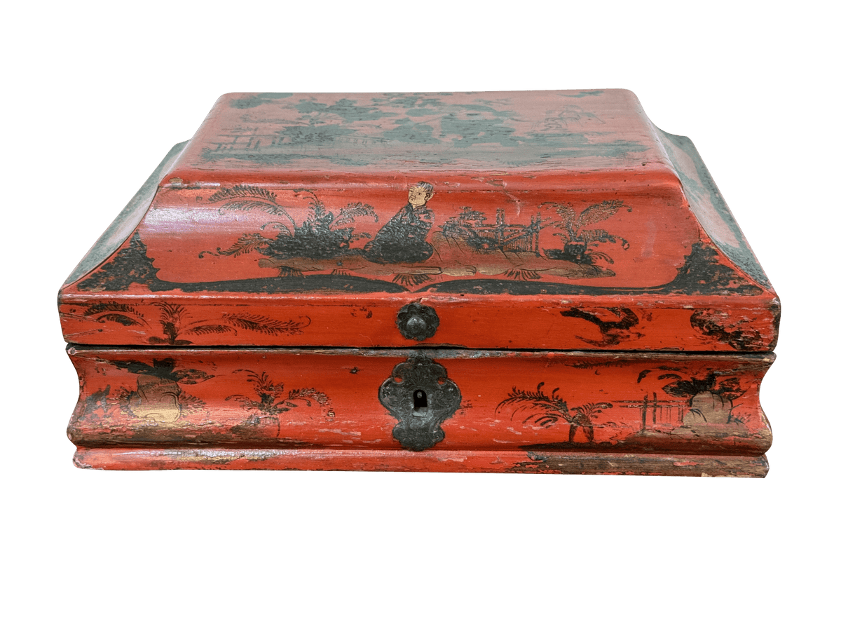 Rare 18th Century French Red Lacquered Wig Box - Helen Storey Antiques