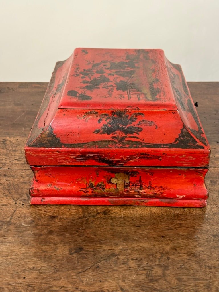 Rare 18th Century French Red Lacquered Wig Box - Helen Storey Antiques