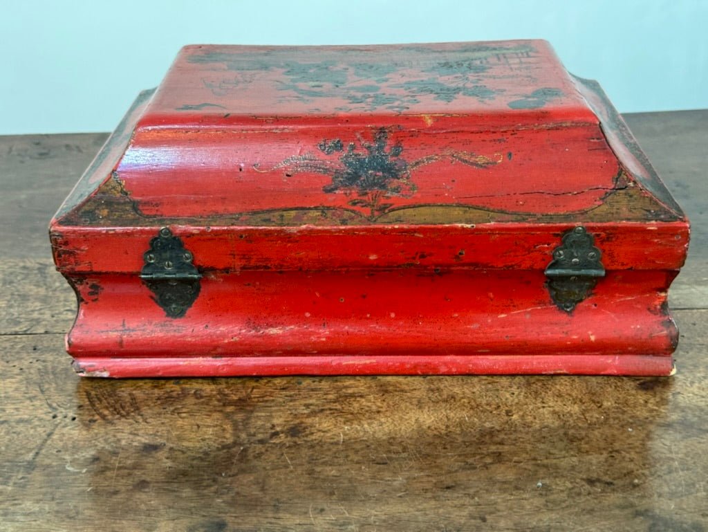 Rare 18th Century French Red Lacquered Wig Box - Helen Storey Antiques