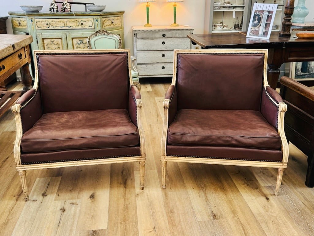 Rare, exceptional pair of period Louis XVI, Marquis Chairs, 1780 - Helen Storey Antiques