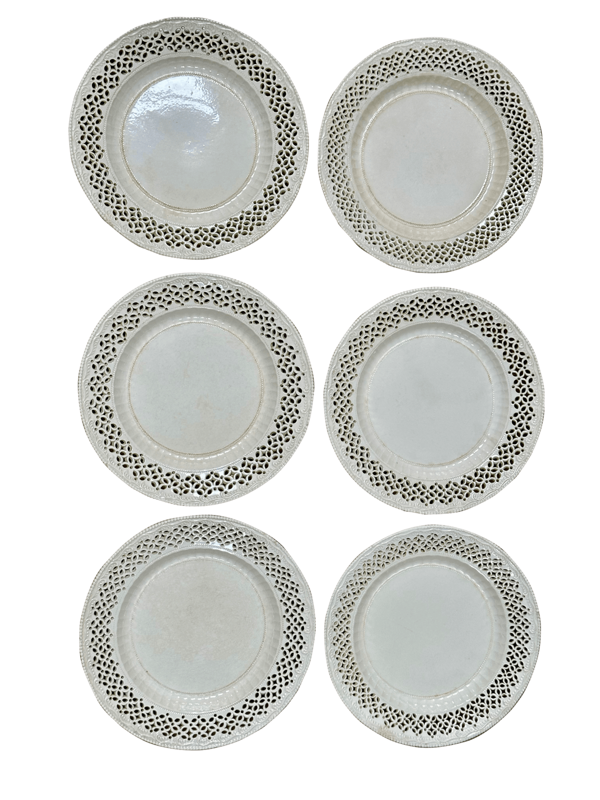 Set of Six Leeds Creamware Reticulated Plates, 18th century - Helen Storey Antiques