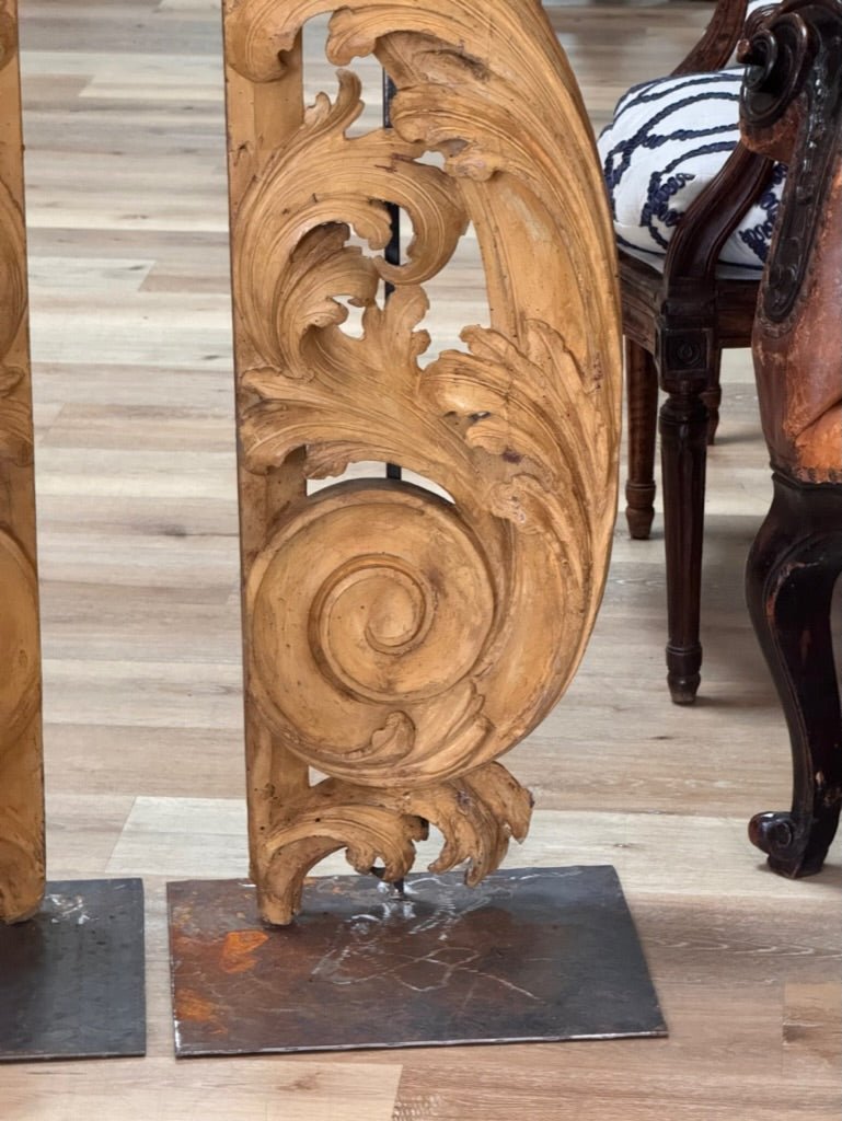 Tall carved, gilded fragments, French, on stands - Helen Storey Antiques